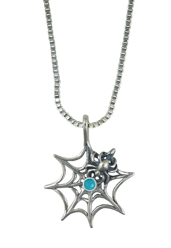 Sterling Silver Little Spider Weaving Pendant With Turquoise